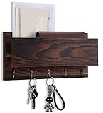 RIMARE Schlüsselbrett Holz mit Ablage + 5 Garderobenhaken im Vintage-Stil für Jacken, Schlüssel, Leinen, Briefe/Schlüsselablage Flur/Schlüsselkasten mit Briefablage/Key-Rack Wand Org