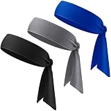 3 Stück Tennis-Krawatten-Stirnband Sport Dry Head Tie Haarband Unisex Tie Back Schweißband für Basketball Laufen Tennis Karate Leichtathletik Workout (Königsblau, Schwarz, Dunkelgrau)