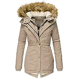 Damen Winter Jacke Parka Damenjacke Mantel Kunstfell Kapuze Ladylike Große Größen Übergangsjacke Einfarbig Daunenjacke Casual Kapuzenpullover Kälteschutz Parka Dickere Warm M