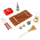 Wichteltür Zubehör Weihnachten,Deko Dänische Wichtel Tür Wichteltür,Puppenhaus Zubehör,Stiefel + Laterne + Weihnachtsbaum+ Dekokranz+ Holzleiter+briefk