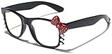 Hello Kitty Brille mit Fliege für Damen und Mädchen, ohne Stärke, Schwarz (Fliege mit Strasssteinen, Schwarz / Rot), Einheitsgröß