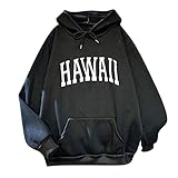 Damen Pullover Hoodie Kapuzenpullover Damen Langarm Pullover Sweater Mantel Oversized T-Shirt Niedlich Top Brief Drucken Fleece Futter Sweatshirt, Schwarz_a53, 50