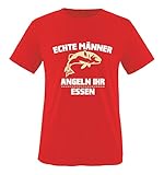 Comedy Shirts - Echte Männer Angeln Ihr Essen. - Jungen T-Shirt - Rot/Beige-Weiss Gr. 110/116
