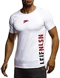 Leif Nelson Gym Herren Fitness T-Shirt Slim Fit Moderner Männer Bodybuilder Trainingsshirt Kurzarm Top Herren Sport T-Shirt - Bekleidung für Bodybuilding Training LN06279 Weiß-Rot M