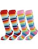 Vakaza 4 Paar Kniestrümpfe - Baumwolle Strick rutschfeste Röhrensocken für Frauen & Mädchen, Kniestrümpfe für Cosplay, Party, Sport, Outdoor & tägliche Freizeitkleidung