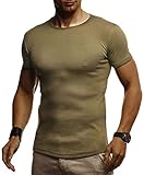 Leif Nelson Herren Sommer T-Shirt Rundhals Ausschnitt Slim Fit Baumwolle-Anteil Cooles Basic Männer T-Shirt Crew Neck Jungen Kurzarmshirt O-Neck Sweater Shirt Kurzarm LN8318 Khaki M