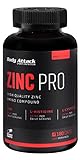 Body Attack Zinc PRO, 25mg hochdosiertes Zink pro Kapsel, mit Vitamin B + C, Aminosäuren L-Histidine & L-Crysteine, fördert das Immunsystem und den Stoffwechsel, Made in Germany, 180 Kap