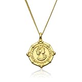 WILD SUN Kette mit Münze Anhänger Gold Damen | Filigrane Goldene Coin Necklace für Frauen | Hochwertige Schlichte Amulett Münzen Halskette aus 925 Silber mit 18K verg