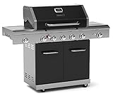 Nexgrill Deluxe 5B Gasgrill I 5 + 2 Brenner Gas Grill mit Edelstahl-Seitenkocher & Infrarot Seitenbrenner I Grillwagen mit Pro Touch Gusseisen-Grillrost & Keramik Backb