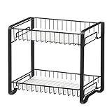 SONGMICS Gewürzregal mit 2 Ebenen, Küchenregal aus Metall, mit Kunststoffplatten, rutschfeste Füße, leicht zu montieren, für Arbeitsplatte, Speisekammer, Bad, Küche, schwarz KCS013B01