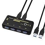 JideTech USB Switch 3.0 Hotkey Teilen Switch für 2 PCs 4 In 2 Out Umschalter mit 2 USB 3.0 Kabel für Drucker, Scanner, Tastatur, USB Sticks, Festplatten, Maus, Headset,unterstützt 3 S