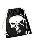 Marvel Punisher Skull Grunge Gym Bag Turnbeutel schwarz/weiß, Bedruckt, 100% Baumw