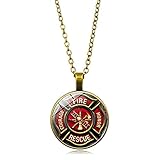 Halskette Anhänger Schmuck Neues Zubehör Feuerwehr Logo Time Edelsteinhalskette Europäische und amerikanische Anhänger Damenhalskette Pullover Kette Weihnachten Geburtstag Geschenk(Bild anpassbar)