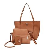 Handtasche Damen,Schultertasche Designer Tragetasche 2/4-teiliges Henkeltasche Set,Handtasche+Umhängetasche+Brieftasche+Kartenetui,Elegant Multifunkionale Groß Kapazität Leicht Lederimitat T