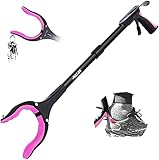 Jellas Greifer mit Schuhlöffel, 81cm Langer, 90° drehbarer Kopf, FaltbareGreif-Werkzeug mit Magnetspitzen für die ältere Menschen, Müllabfuhr, Handgreifer (Violett)