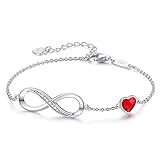Infinity Armband Damen 925 Sterling Silber Rosegold, Unendlichkeit Herz Armbänder Kristallen Verstellbar Armkette Valentinstag Muttertag Geburtstags Weihnachten Geschenk für Sie Frauen F