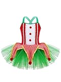 LiiYii Kinder Weihnachtskostüm Elfenkostüme Kurzarm Weihnachtself Kleid Mädchen Tutu Kleid und Weihnachtsmütze Weihnachtsoutfit Cosplay Rot&Grün 110-116