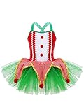 LiiYii Kinder Weihnachtskostüm Elfenkostüme Kurzarm Weihnachtself Kleid Mädchen Tutu Kleid und Weihnachtsmütze Weihnachtsoutfit Cosplay Rot&Grün 110-116