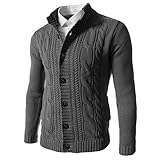 Sweater Herren Slim Fit Einfarbig Hanfmuster Strickwaren Herren Stehkragen Komfortabel Atmungsaktiv Strickjacke Herren Herbst Winter Lassig Übergangsjacke Herren D-Grey2 M