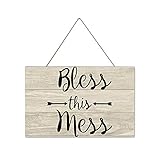 by Unbranded Bless This Mess Dekor, Holzplanken-Design, Hängeschild, 24,9 x 39,9 cm, Bauernhaus-Wandkunst-S