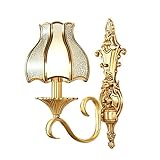 DKOUPTO Moderne goldene Wandlampe Kupfer europäische achteckige Wohnzimmerlampe Retro-Metall-Wohnzimmer-Schlafzimmer-Nachttischlampe einfache Gangglaslamp