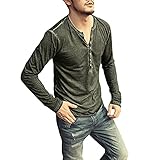 HUYURI Herren Langarm Henley Shirts Regular Fit Basic Einfarbige T-Shirt mit Knöpfen Baumwolle und Leinen Vintage Hemd Langarm F