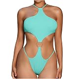 Orgrul Damen Seitlich Gebunden Bikini-Sets Abnehmbar Bademode Push-up Bikinioberteil mit Nackenträger 1818 (S, Green)