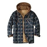 Finetyu Herren Hemd Jacke Winterjacke Hoodie Flanellhemd-Stil Warm Gefüttert Lange Ärmel Plaid Chest Pocket Fleece Kordelzug Herbst Winter Kapuzenjacke Reverstasche mit Kap