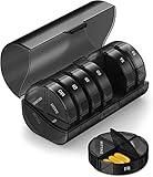 SUKUOS Tablettenbox 7 Tage 4 fächer, Pillendose Rund 7 Tage, Handlicher und Feuchtigkeitsbeständiger Medikamentenbox Medikamentendosierer Woche - Schw