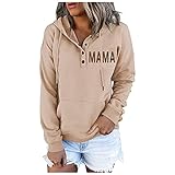 AGOUWUCHE Hoodie Damen Kapuzenpullover Herbst Winter Slim Fit Sweatshirt Frauen Freizeit Sport Langarmshirt Langarm Briefdruck Button Down Streetwear Kapuzenpulli Tops mit T