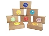 EAST-WEST Trading GmbH 12 braune Geschenkboxen Natur für kleine Geschenke, Candy-Boxen, für Kekse, Bonbons, Deko Geschenkboxen mit 24 netten Sprüche-Aufkleb