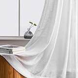 Carvapet Weiß Vorhänge Transparent Gardinen in Leinen Optik für Wohnzimmer Schlafzimmer, 2er Set 183x140