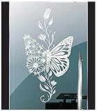 DD Dotzler Design 2909 Fensterfolie Blumen Flügel Schmetterling Ornament Monogram Glasdekor Fenster Folie Glastür Milchglasfolie Aufkleber Wandtattoo Autodekor (37 x 70 cm, Milchglasfolie)