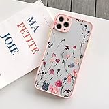 Clear Flower Floral Slim Fit Stoßfeste Handyhülle für iPhone 13 12 11, Flexibler TPU-Stoßfänger + Harte PC-Rückseite Schutzhülle,Rosa,Für iphone11promax