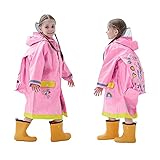 Baogaier Regenponcho Mädchen Regenmantel Kapuze Regenjacke Regenanzug Kinder Rosa Atmungsaktiv Wasserdicht Lang Leicht Sport Regen Poncho Jacke Wandern Arbeit Reißverschluss PVC Outdoor 4-6 J