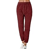 Yowablo Hosen Damen Warm Fitness Sport Leggings Winter Fleece Legging ( L,wein )