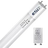 e-lite LED Röhre T8, 72cm, sehr hell, 1300lm, 10W, 830, 3000 Kelvin, Warmweiß, Glas, 330 Grad, homogenes Licht, langlebig 50.000h, 5 Jahre Garantie, 26cm Durchmesser, inkl. Starter, 1 Stück