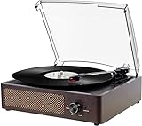Vinyl Plattenspieler, Bluetooth tragbaren Vinyl Plattenspieler Schallplattenspieler mit 3-Gang 33/45/78 U / min und Eingebauter 2 Stereo Lautsprechern- natürliches H