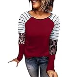 foreverH Damen Langarmshirt Leopard T-Shirt Rundhals Sweatshirt Oversize Oberteile Elegant Bluse Casual Tops (A01#Wein, XXL)