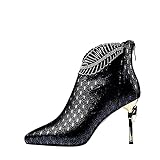 BRISEZZ Damen Sexy Nachtclub-Stil Stiefel Water Brick Leaf Kurze Stiefeletten mit Hohen Absätzen Kurze Schuhe mit Spitzer Zehenpartie Ankle Boots mit Metallabsatz (Blau,43)