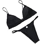 TYTUOO Damen Zweiteiliger Badeanzug Solid Push Up Gepolstert Bademode Bikini Dreieck Set Beachwear Badeanzug Gr. S, Schw