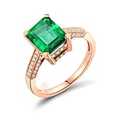 ANAZOZ Echtschmuck Damen Ring 18 Karat 750 Rosegold 2.04 Karat Smaragd 0.27 Karat Diamant Ehering Damen Solitärring Größe 52 (16.6) AN1326