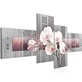 Runa Art Wandbild Wohnzimmer Blumen Orchidee Violett Grau 4 Teilig - Made in Germany - 204645