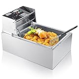 Elektrische Gewerbliche Friteuse, 6L Fritteuse, Einzeltank-Friteuse, Edelstahl-Friteuse Temperatur Einstellbar mit Abnehmbarem Ölkorb für das H