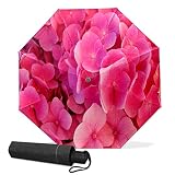 Automatisch faltbarer Regenschirm mit Blumenblütenblättern, rosa Flora, kompakter Reise-Regenschirm für Damen und H