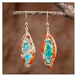 HONGYAN 1 Paar Frauen Trendy Orange Blau Blätter Wohnsteine ​​Tropfen Haken baumelte Ohrringe (Metal Color : Gold)