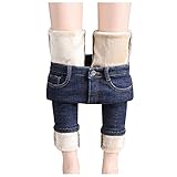 BOOMJIU Damen Winter Jeans mit Fleecefutter Gefüttert Winterhose Warm Hohe Taille Leggings Jeanshose Frauen Dicke Skinny Thermo Jeanshose Straight Fleecehose Leicht Boyfriend Outdoor Sp