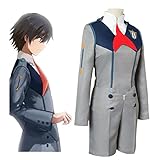 YZJYB Darling in The Franxx Kostüm Hiro Cosplay Outfit Uniform Anime Schuluniform Halloween Manga Mantel Halloween Weihnachten Kostüm Party Inklusive Perücke,Grau,2XL