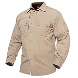 MAGCOMSEN Herren Langarm Hemd US Army Shirt Atmungsaktiv Langarm Hemd Herren Funktionshemd Leicht Arbeitsshirt Quick Dry Taktisch Hemd Safari Hemd Tropenhemd Khaki L