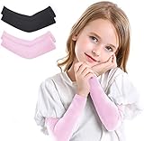2 oder 4 Paar Sonnenschutz Arm Sleeves für Kinder, UPF 50 Arm Cover für Jungen & Mädchen Radfahren, Golf, Outdoor-Sport, Schwarz und Rosa, 2 Paar, S